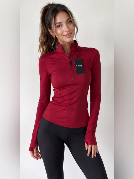 GGOV Tops - GGOV Women’s Burgundy Quarter Zip Long Sleeve Activewear Top Size Small